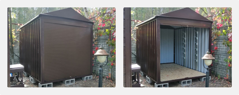 Сарай SKOGGY с рольставнями на фундаментных блоках